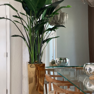 Tall Bird of Paradise in Gold Mirror-Finish Planter