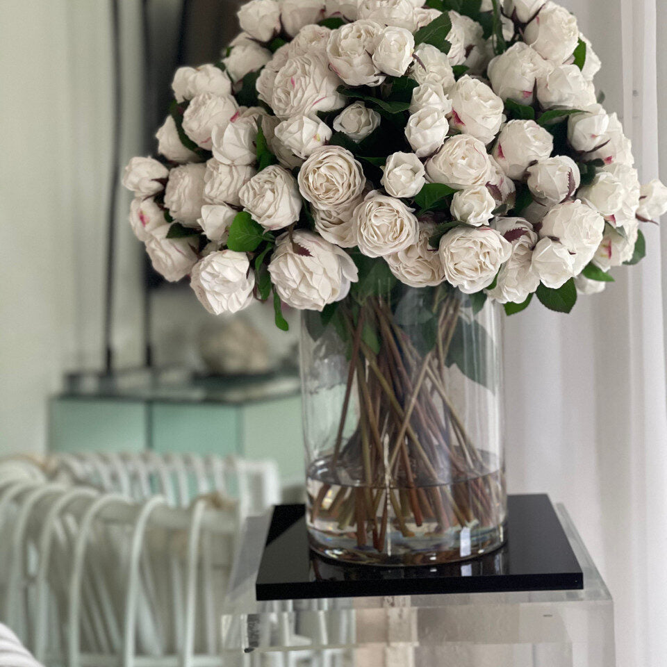 Grand White Rose Dome in Tall Glass Vase