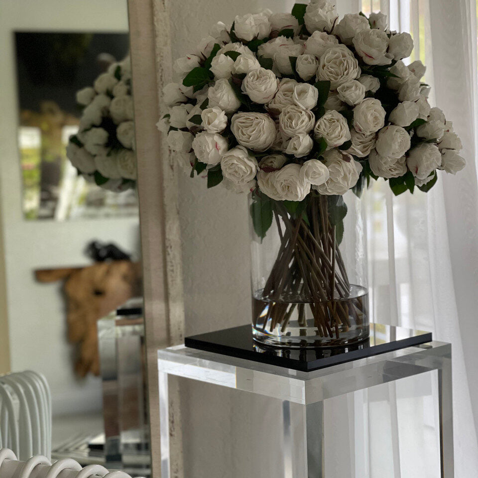 Grand White Rose Dome in Tall Glass Vase