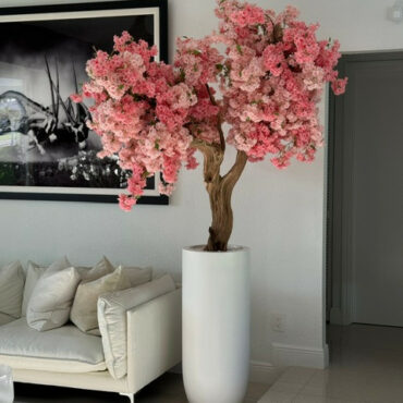 Elegant Artificial Cherry Blossom Tree – Tall White Vase Edition