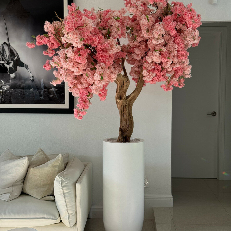 Elegant Artificial Cherry Blossom Tree – Tall White Vase Edition