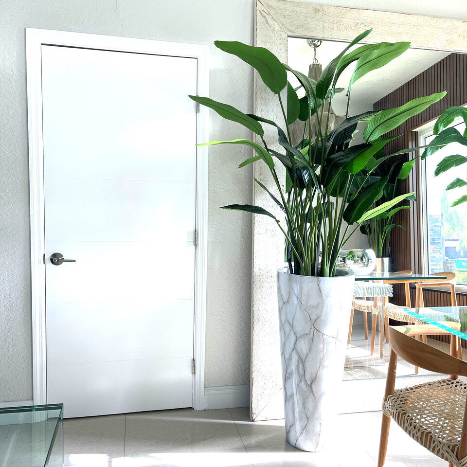 Luxury Artificial Bird of Paradise – White Marble Tall Vase Edition