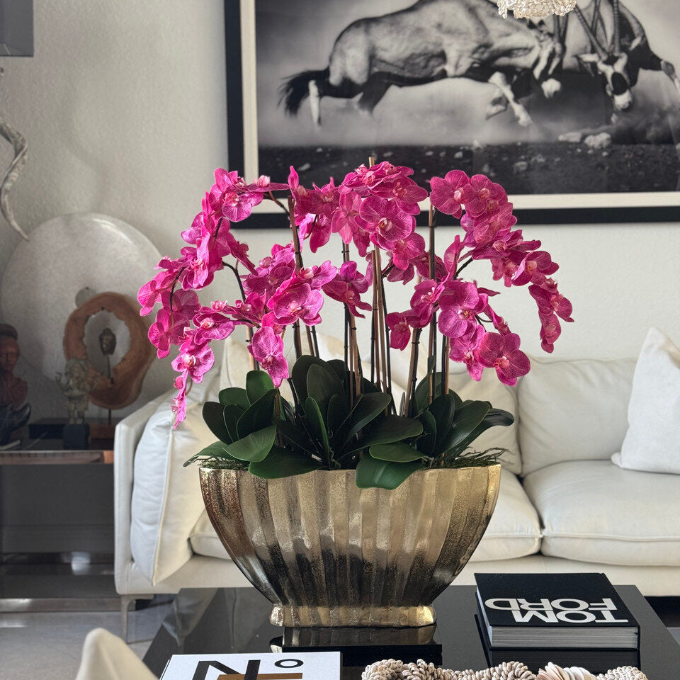 Fuchsia Phalaenopsis Orchid Luxury Arrangement in Gold Fluted Planter