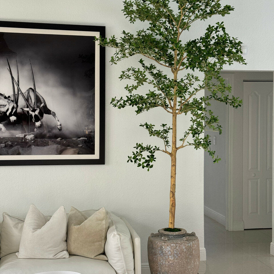 Luxury Artificial Boxwood Tree – Rustic Stone Planter Edition