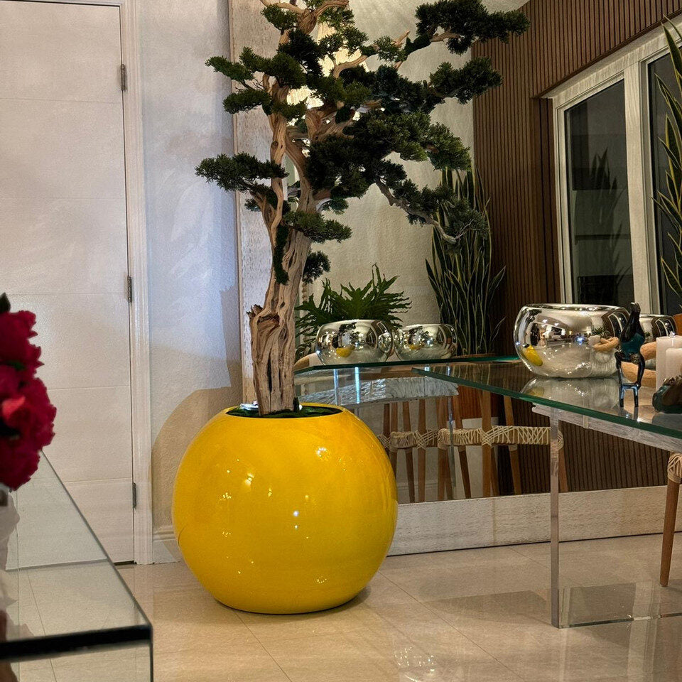 Luxury Artificial Bonsai Sculpture Tree – Gloss Yellow Sphere Vase Edition