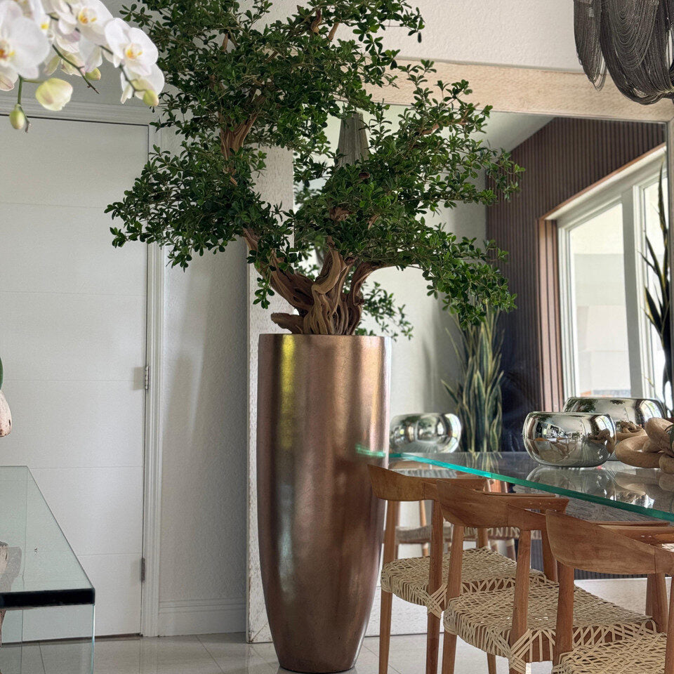 Grand Sculptural Bonsai Tree in Tall Metallic Bronze Vase